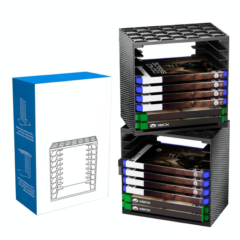 Gaming Console Display Case - ทาวเวอร์จัดเก็บการ์ดเกม สำหรับอุปกรณ์เสริมเครื่อง PS5 ชั้นวางจัดระเบียบแนวตั้ง ที่วางโชว์บนโต๊ะ กล่อง