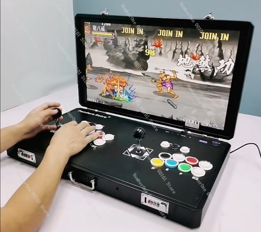 Gaming Console Tv - เครื่องเล่นเกมอาร์เคดแบบพกพา สไตล์เรโทร พร้อมจอยสติ๊กคู่ในตัว รองรับเกมต่อสู้ มีเกมในตัวและสามารถเชื่อมต่อทีวีได้ ของเล่นพกพา